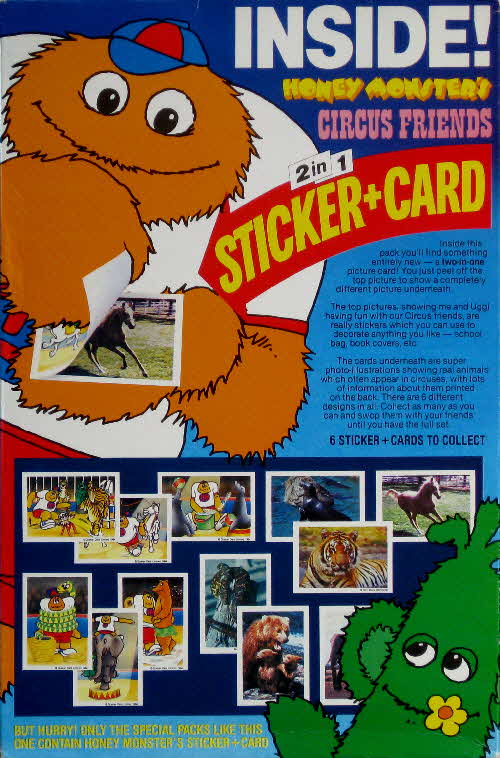 1982 Sugar Puffs Honey Monster Circus Friends Sticker & Card