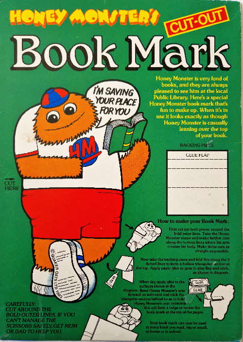 1981 Sugar Puffs Honey Monster Cut Outs Bookmark