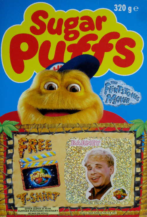 1994 Sugar Puffs Flinstones Stickers & T Shirt - Barney (Gold)