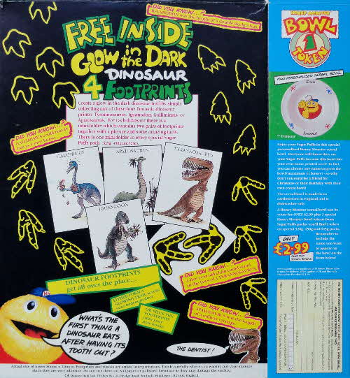 1991 Sugar Puffs Glow in Dark Dinosaur Footprints & Bowl