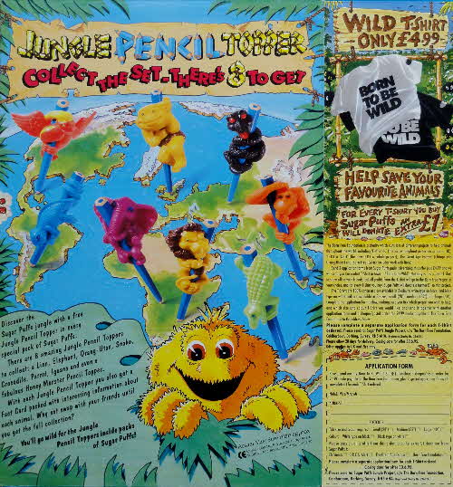 1994 Sugar Puffs Jungle Pencil Toppers & T Shirt
