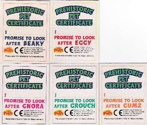 1997 Sugar Puffs Prehistoric Pets cards reverse