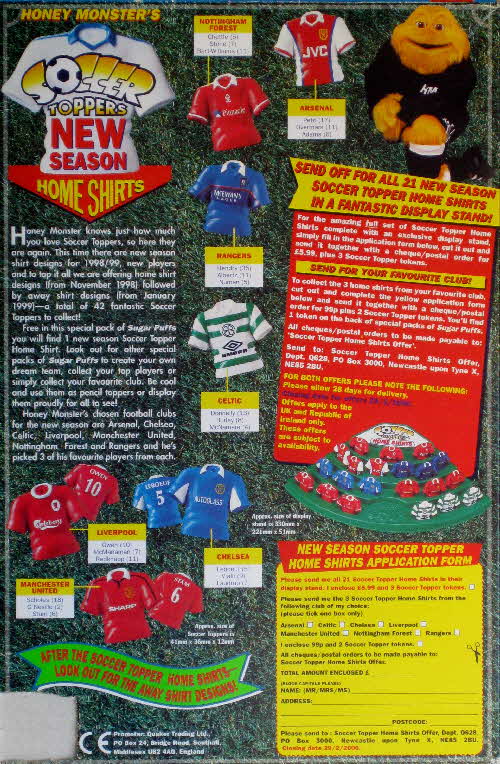 1998 Sugar Puffs Soccer Topper Home Shirts