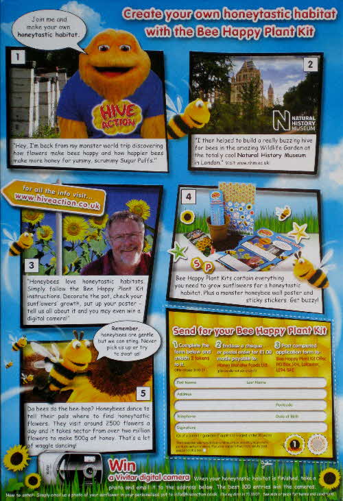 2007 Sugar Puffs Bee Happy Plant Kit - Bill Odie version Free Stickers