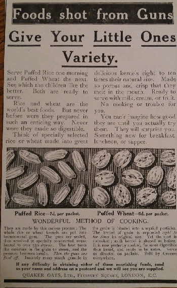 1913 Quaker Oat Puffed Wheat Advert Shot from a Gun
