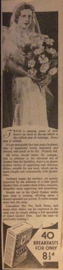 1934 Quick Quaker Oats Advert