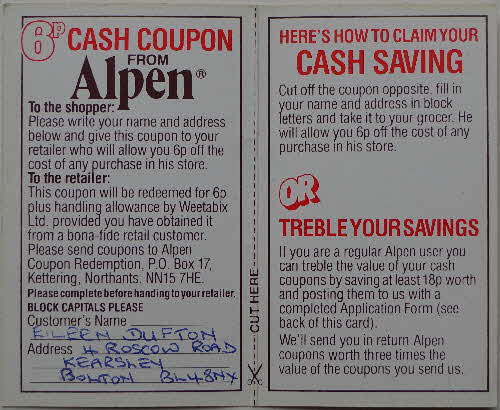 1980s Alpen 6p voucher leaflet (2)