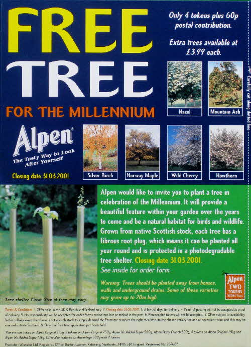 1999 Alpen Nutty Crunch Free Tree for Millennium