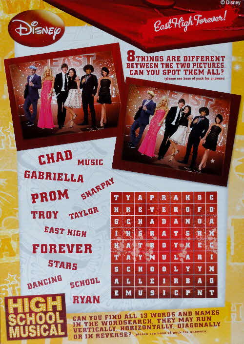 2009 Weetabix High School Musical Word Search & Spot Difference