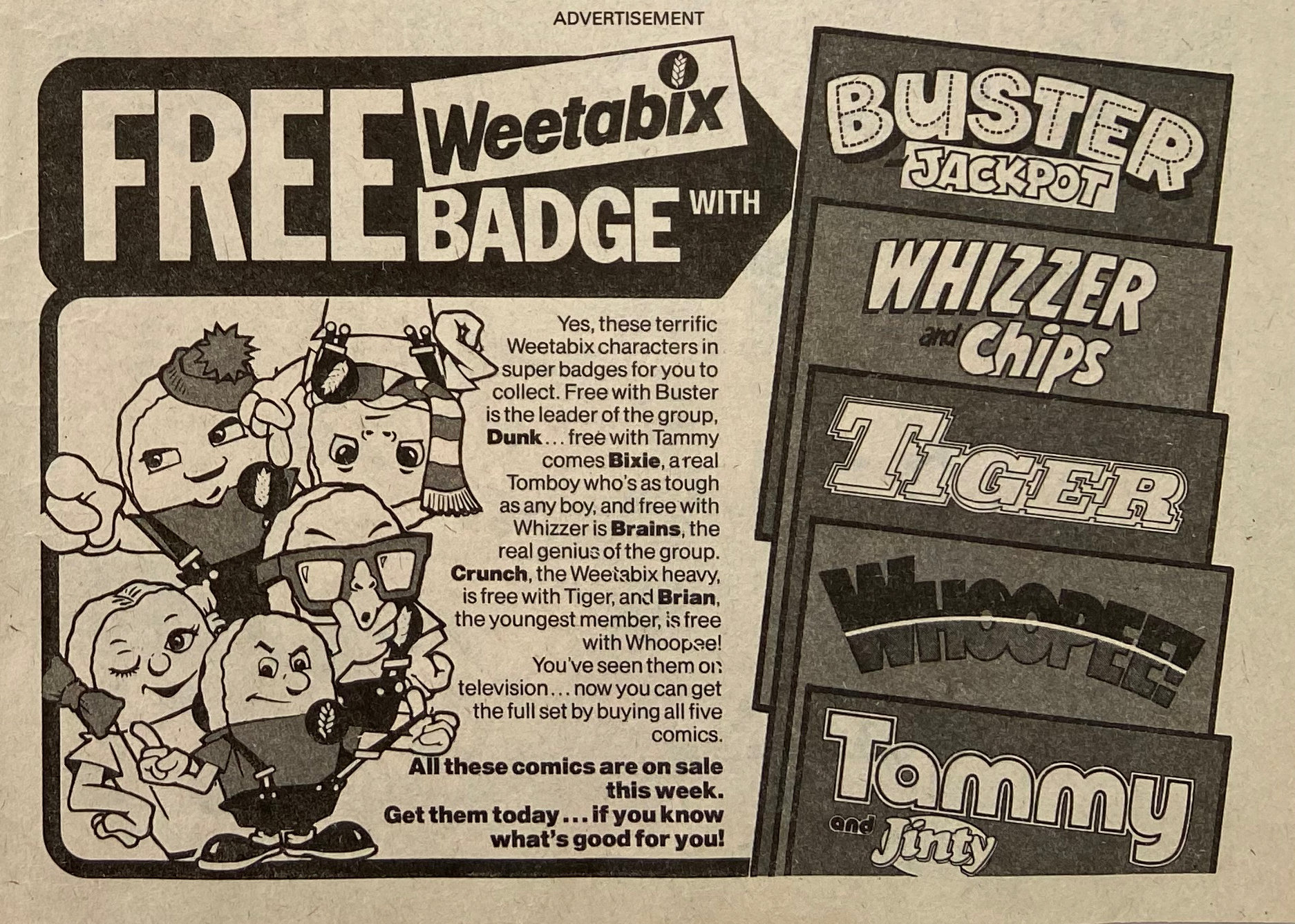 1982 Weetabix Badges with comics 2