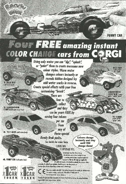 1994 Ready Brek Corgi Colour Change Cars (betr)