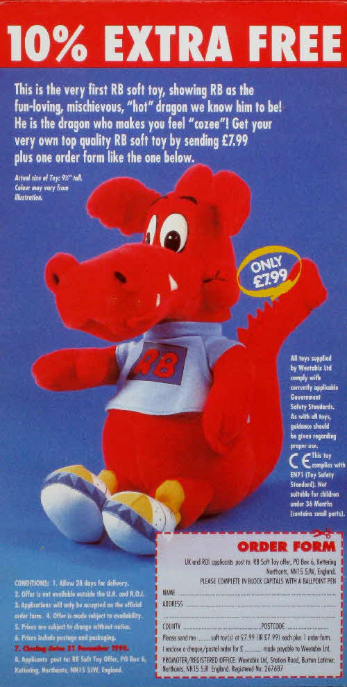 1994 Ready Brek Soft Toy Dragon