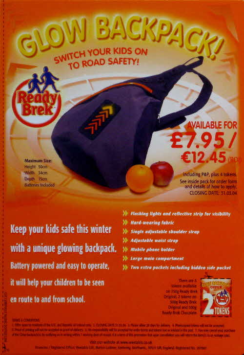 2003 Ready Brek Glow Backpack