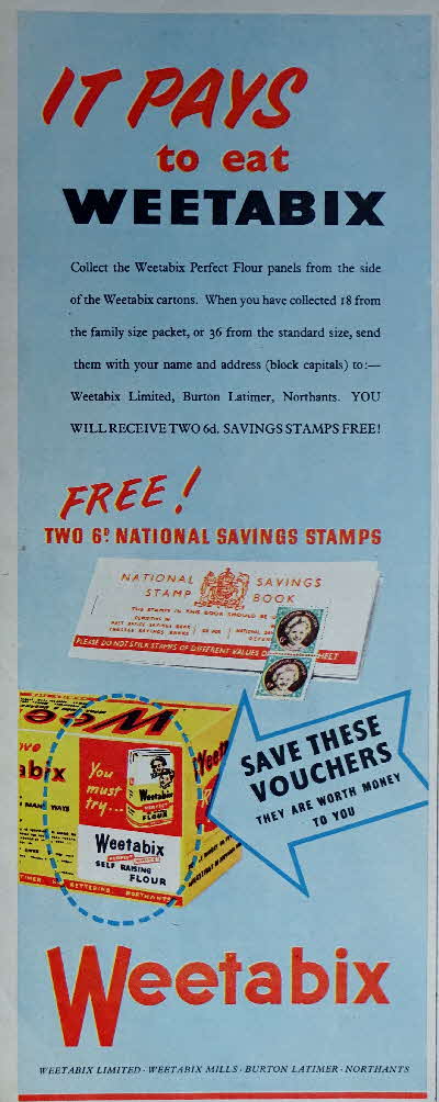 1956 Weetabix 2 x 6D National Savings Stamps