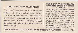 1962 Weetabix British Birds 3D cards 3 reverse