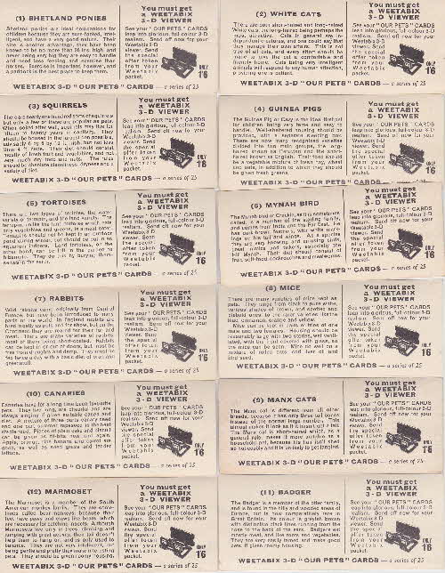 1961 Weetabix Our Pets 3D Cards 1 reverse