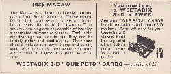 1961 Weetabix Our Pets 3D Cards 3 reverse