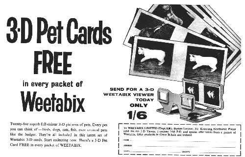 1961 Weetabix Our Pets 3D cards