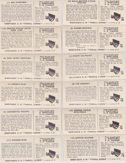 1961 Weetabix Thrill 3D cards folder 1 reverse