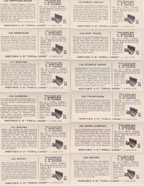 1961 Weetabix Thrill 3D cards folder 2 reverse