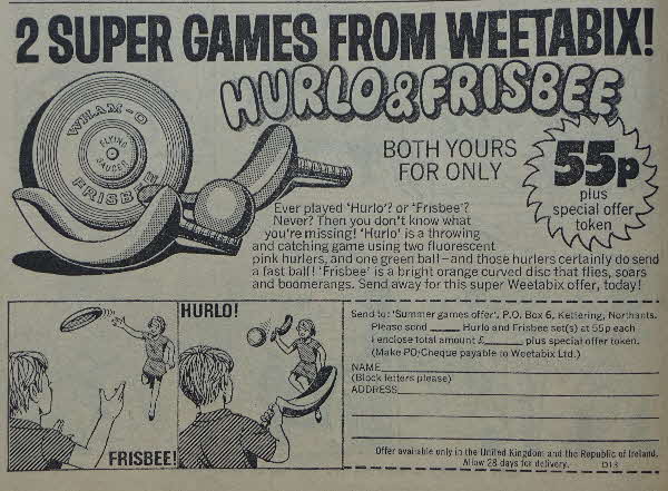 1971 Weetabix Hurlo & Frisbee Game ad