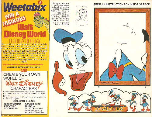 1978 Weetabix Disney Characters Fun Pictures Cut out Donald