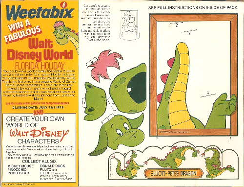 1978 Weetabix Disney Characters Fun Pictures Cut out Elliot