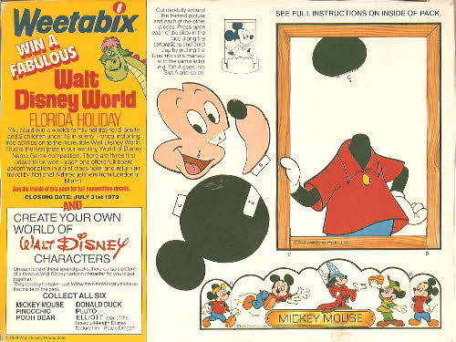 1978 Weetabix Disney Characters Fun Pictures Cut out Mickey