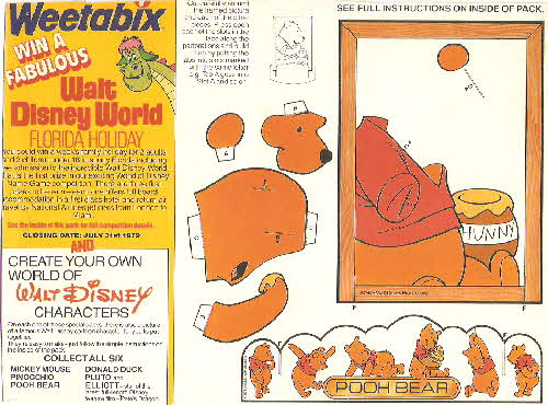 1978 Weetabix Disney Characters Fun Pictures Cut out Pooh