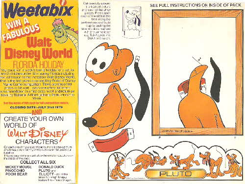 1978Weetabix Disney Characters Fun Pictures Cut out Pluto