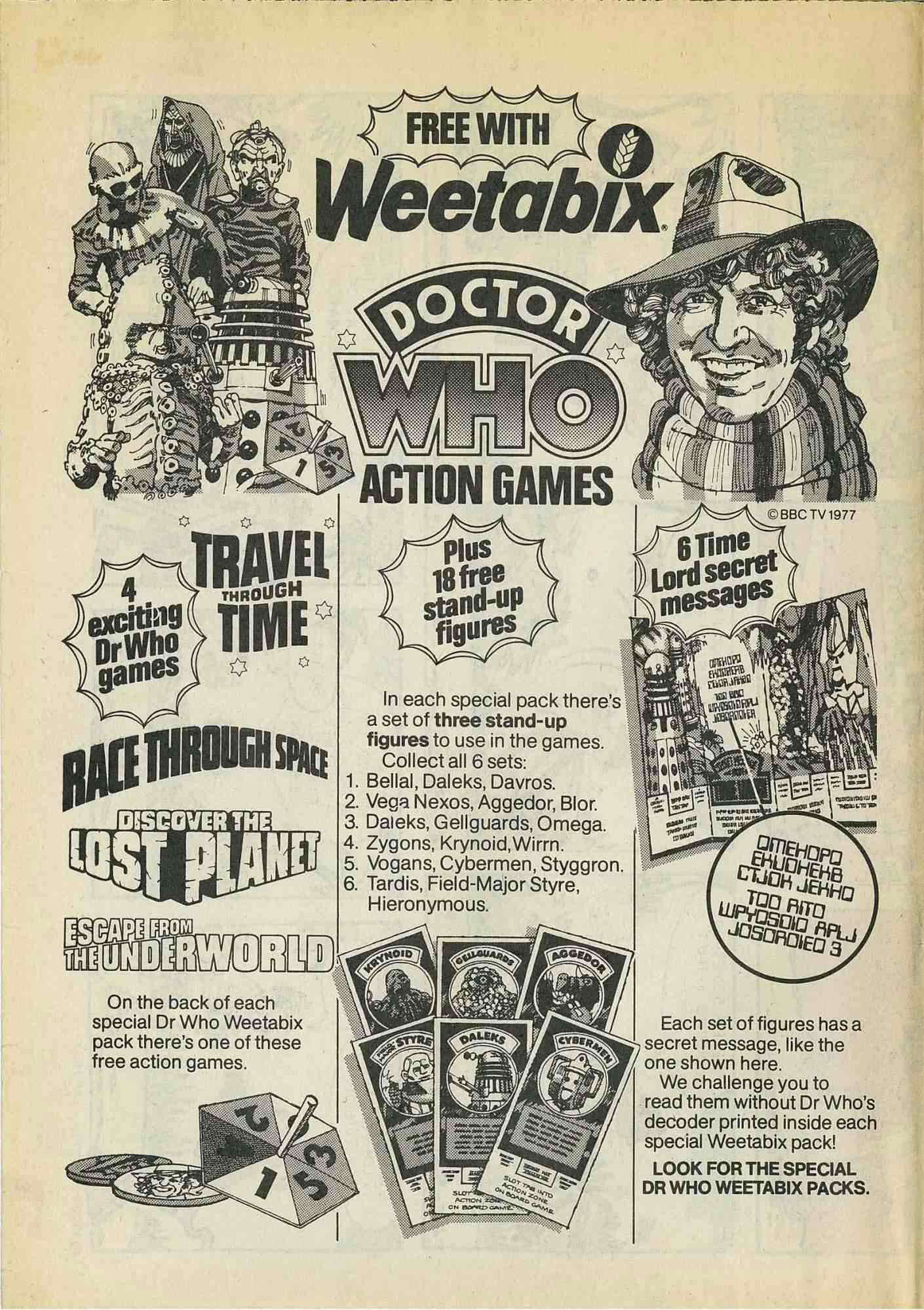1977 Weetabix Dr Who Action Games