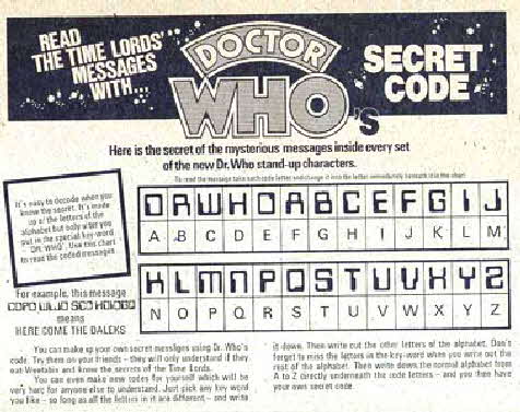 1977 Weetabix Dr Who Secret Code Message (betr)