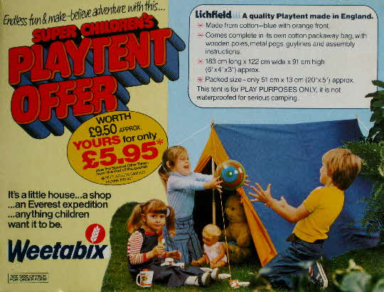 1978 Weetabix  Playtent offer