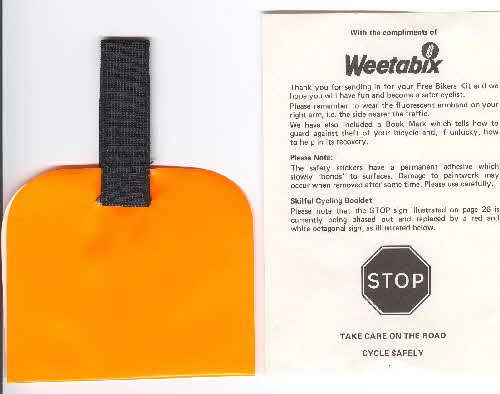 1981 Weetabix Cycling Safety armband & note