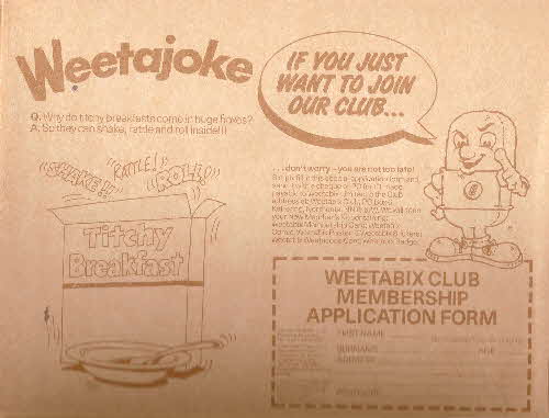1980s Weetabix Club Membership form