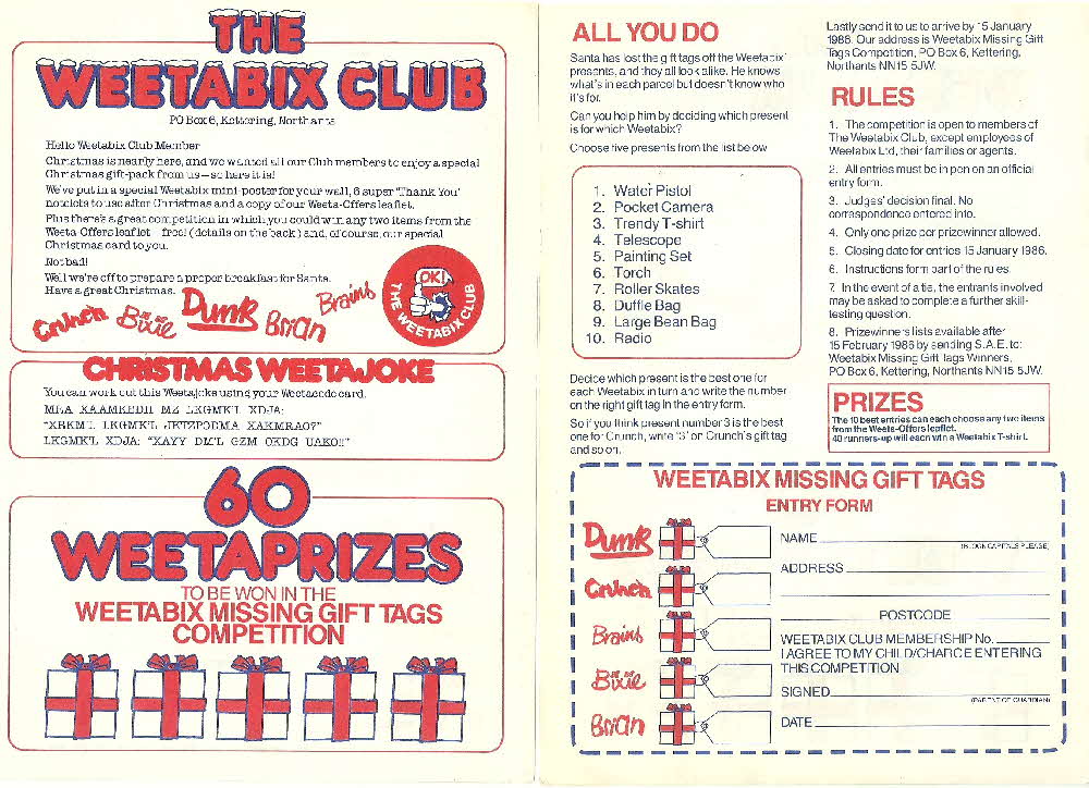 1985 Weetabix Club Xmas Edition