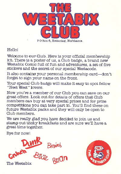 1983 Weetabix Club letter
