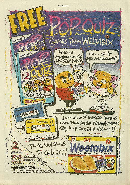 1987 Weetabix Pop Quiz Games