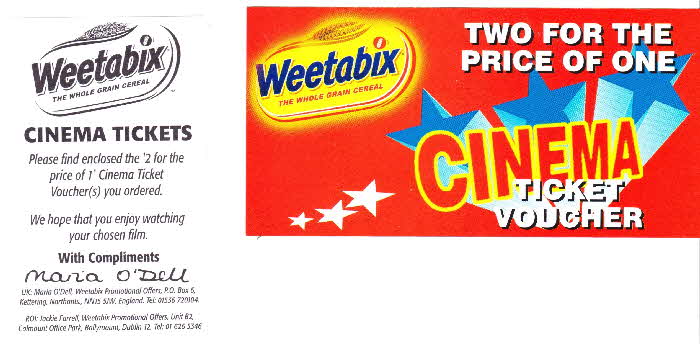 1999 Weetabix Free Cinema Tickets1