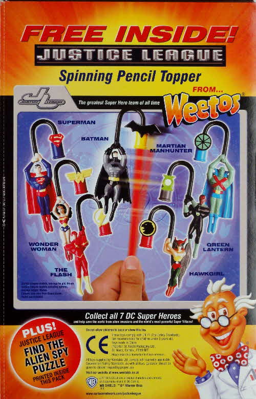 2003 Weetos Justice League Spinning Pencil Topper - Find the Alien Spy Puzzle